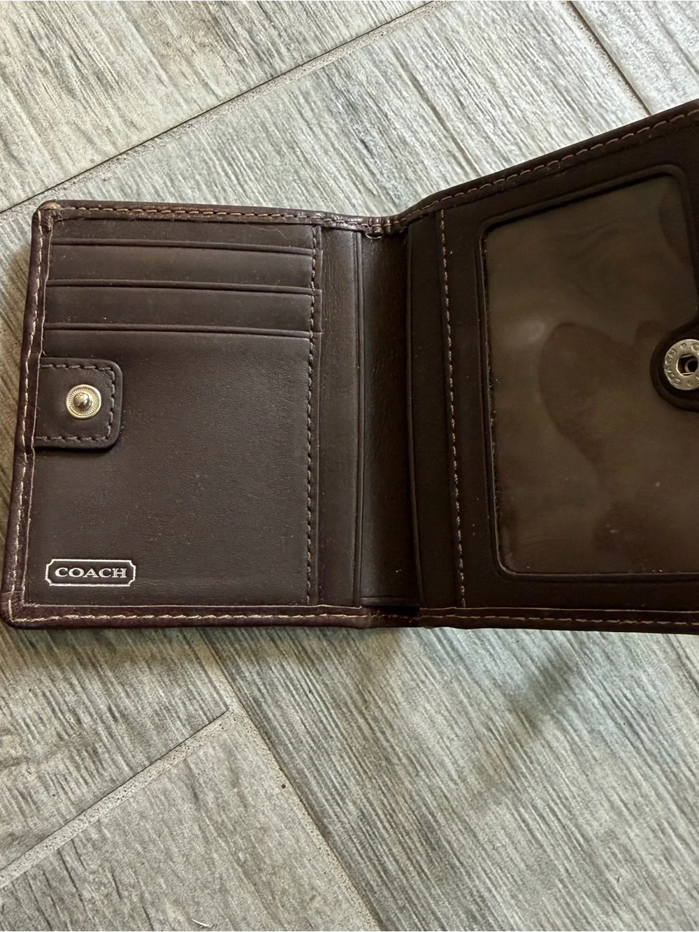 Vintage Coach Chelsea Signature Brown Canvas Credit Card Wallet Snap Button Zip